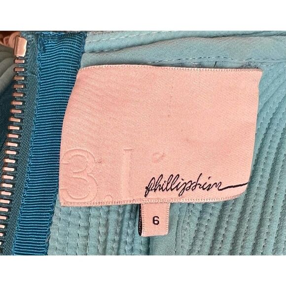 3.1 Phillip Lim Sky Blue Corded Fringed Back Zip Top Size 6 - Picture 7 of 7